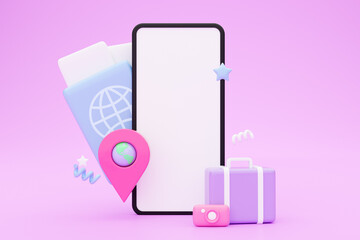 Huge smartphone with blank screen, 3d illustration for travelling concept