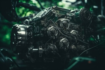 Abstract eco-friendly machinery engine for green technology. Generative AI