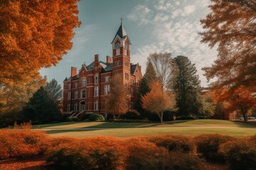 Autumn scenery at Auburn University in 2022. Generative AI - obrazy, fototapety, plakaty