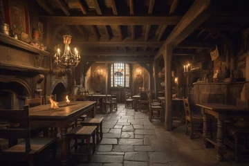Fotobehang An image depicting a medieval tavern in Europe. Generative AI © Olivia