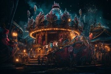 Colorful fantasy carnival concept on a dark background. Generative AI