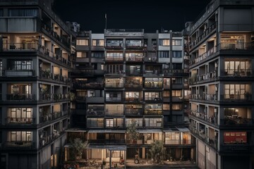 Repetitive dwellings separated by a barrier. Generative AI