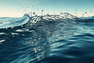 Realistic flowing water on sky blue background with ambient reflections. High quality 3d render. Generative AI