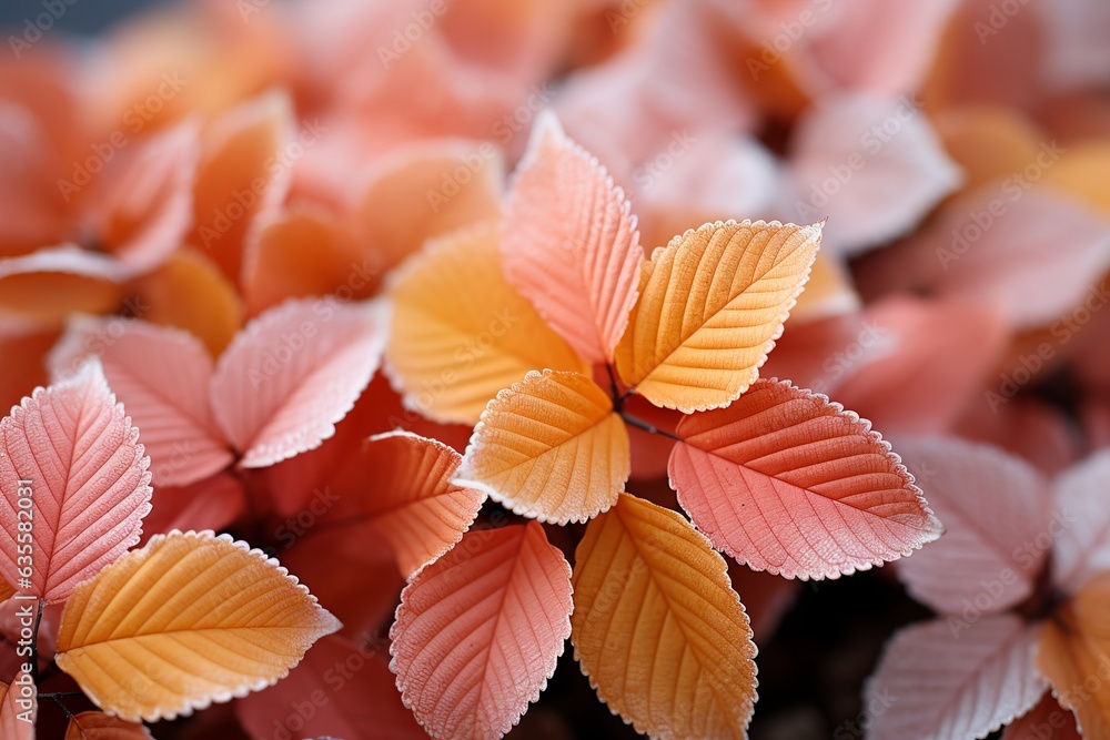 Poster autumn's splendor. close-up of colorful leaves. nature's artistry in every detail. captivating patte