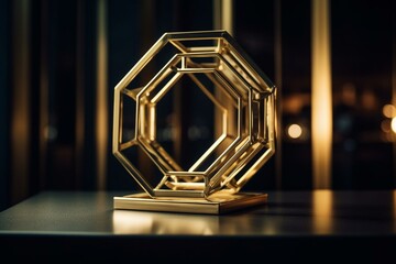 Gold frame with a geometric, polyhedron-shaped art deco design. Generative AI