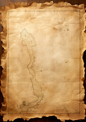 Ancient map of hidden riches intricately drawn on an empty piece of aged parchment, holding secrets of untold adventures. Treasure map on blank parchment.
