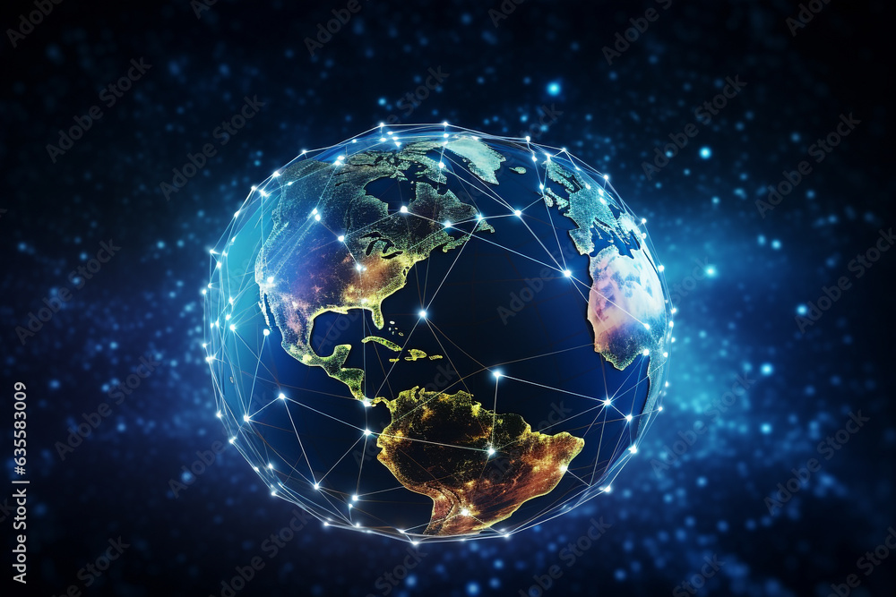 Poster communication technology for internet business. global world network and telecommunication on earth 