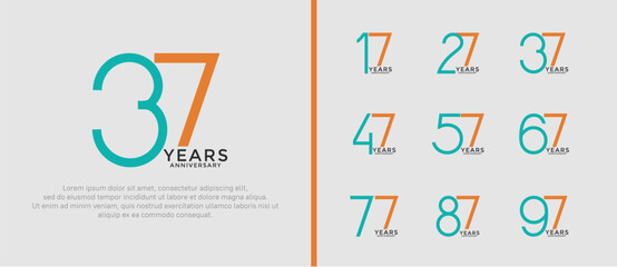 set of anniversary logo green and orange color on white background for celebration moment