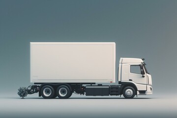 White refrigerated truck with empty space on background. Side view. Raster illustration. Generative AI