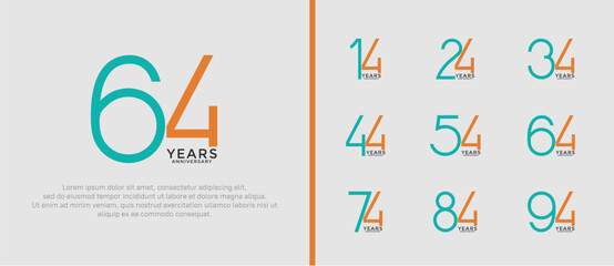 set of anniversary logo green and orange color on white background for celebration moment