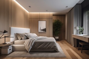 Contemporary well-lit bedroom with AC design. Generative AI