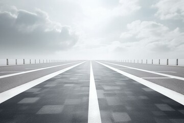 3D illustration of empty road on a white background with markings. Generative AI