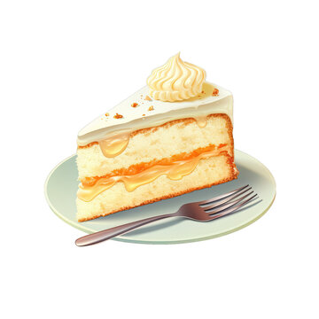 Cream cake slice on transparent background
