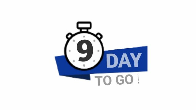 9 days left. Vector emblem with the number of days remaining. label, black alarm clock flat with ribbon, ,Clock icon. Time icon. Count time sale. Motion design.