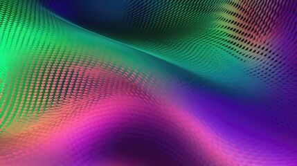 Fototapeta premium Colorful metallic rippled paper background design with halftone dot glow and colorful shades of green purple pink and gold. Illustration for graphic element or backdrop use.