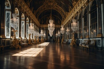 Fototapeta na wymiar Versailles Palace's Hall of Mirrors, France. Generative AI