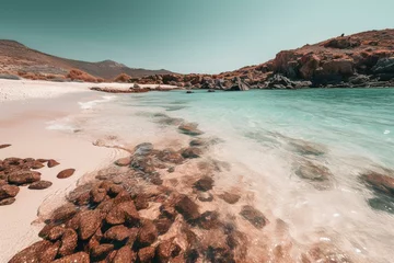 Fotobehang Elafonissi Strand, Kreta, Griekenland Breathtaking Crete beach: Elafonissi - pink sand and crystal clear water. Generative AI