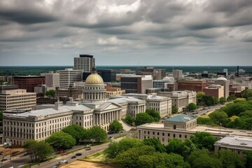 View of Jackson, Mississippi's skyline with state capitol building. Generative AI - obrazy, fototapety, plakaty