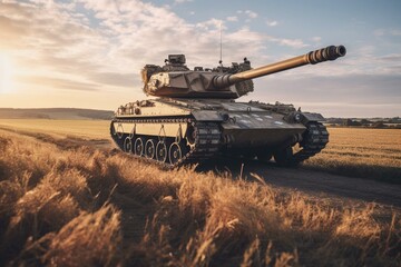 Active British tank on Salisbury Plain, United Kingdom. Generative AI