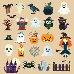 Happy Halloween set. trick or treat celebration party collection flat icons style vector illustration. 
