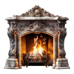 Burning classic fireplace. Luxury fireplace isolated on transparent background