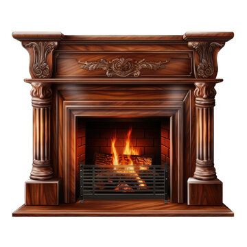 Burning classic fireplace. Luxury fireplace isolated on transparent background