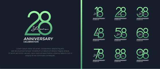 set of anniversary logo green and white color on black background for celebration moment