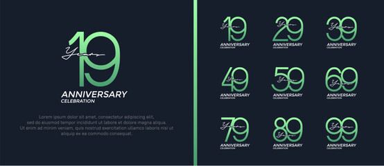 set of anniversary logo green and white color on black background for celebration moment