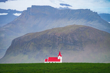 Landscape of  the Ingjaldshóll churh at the Snaefellsnes Peninsula (Iceland)