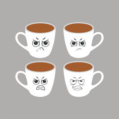 Vector set illustration of glasses with angry emoticons.