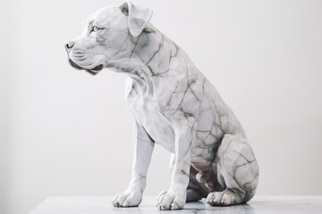 A white background features a sculpture of a dog made of marble, showing its whole body and head. Generative AI