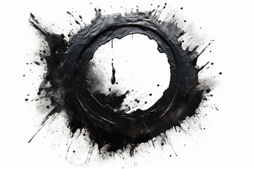 Abstract black grunge circle isolated on white. Painting technique concept. Finest. Generative AI