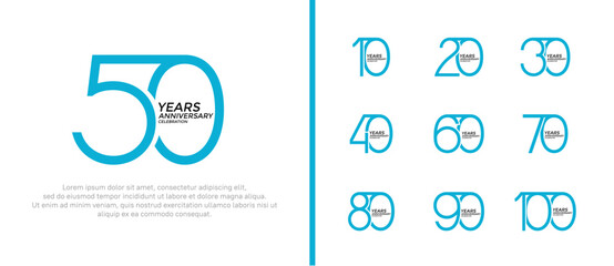 set of anniversary logo blue color on white background for celebration moment