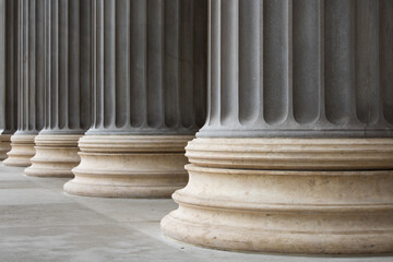 Colonnade of Ionic order columns in Vienna, Austria. Close up.
