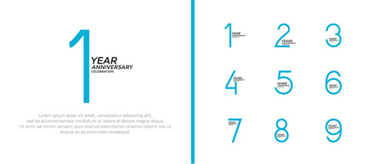 set of anniversary logo blue color on white background for celebration moment