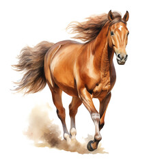 Brown horse in a graceful running pose on transparent background