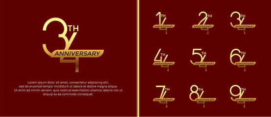 Naklejka premium set of anniversary logo gold color and golden ribbon on red background for celebration moment