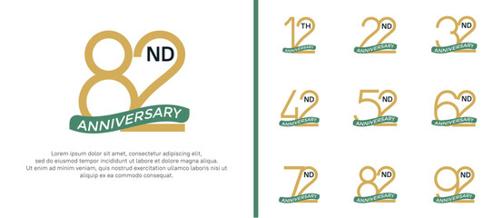 set of anniversary logo brown color and green ribbon on white background for celebration moment