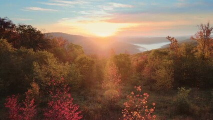 Amazing Arkansas ozark mountain scenic overlook in fall with autumn colored forest via aerial viewpoint - Powered by Adobe