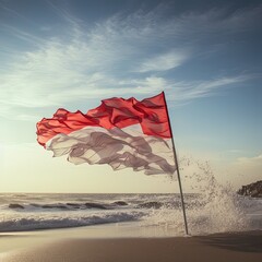 Indonesian flag for Independence Day at the beach, generated by AI