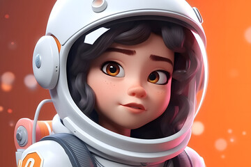3D Cartoon character of beautiful astronaut girl