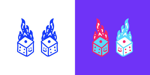 Burning dice, illustration for logo, t-shirt, sticker, or apparel merchandise. With doodle, retro, groovy, and cartoon style.