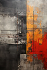 A Painting of Dark grey and orange abstract painting with a Lines faded Wall Art