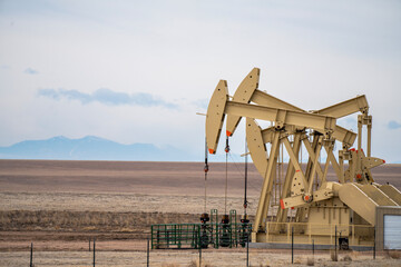 Pump jacks in field