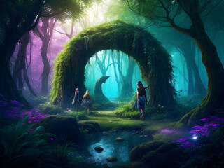 a mystical jungle clearing where a circle of standing stones emanates an aura of magical energy, connecting the natural world with the supernatural