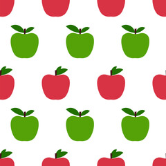 Pink and green apple with leaf seamless pattern