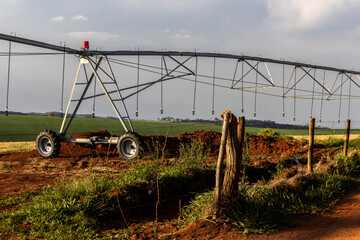 Crop Irrigation using the center pivot sprinkler system in Brazil
