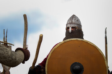 Two fighting viking warriors from early middle ages