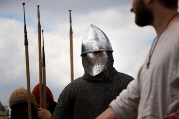 Two fighting viking warriors from early middle ages