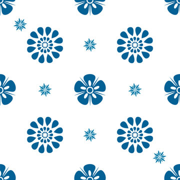 Abstract blue Floral Mandala designs isolated on white background is in Seamless pattern - vector illustration